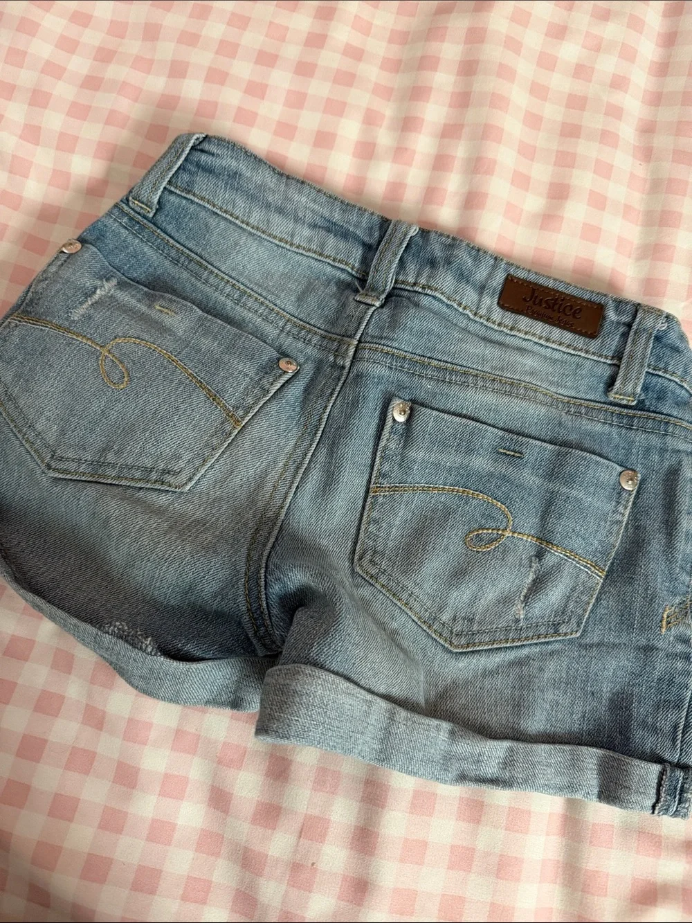 Justice Light Blue Rolled-Hem Denim Shorts